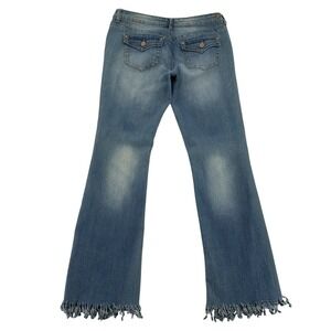 True Freedom Jeans Women Sz 32 Wide Leg Hippie Retro Peace Frayed Raw Hem Flap